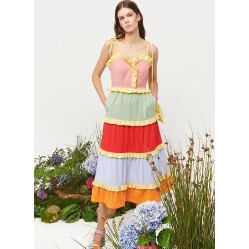 CELIAB Sz L Large Siggi Tiered Colorblock Midi Dress NWT